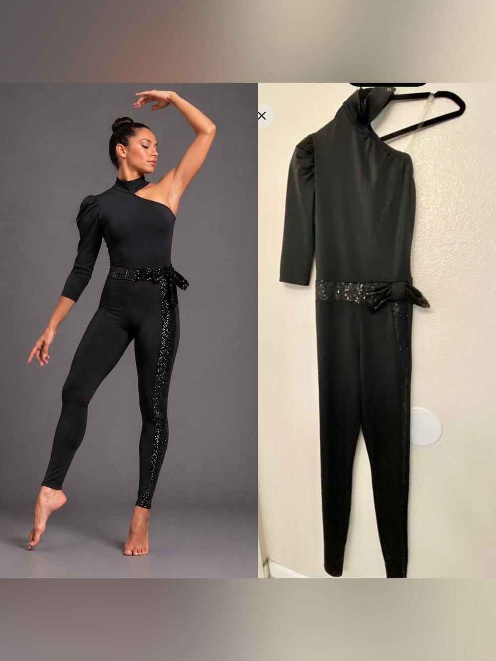 Rare Kelle Adult M Black Asymmetrical Unitard Solo Costume Contemporary Jazz